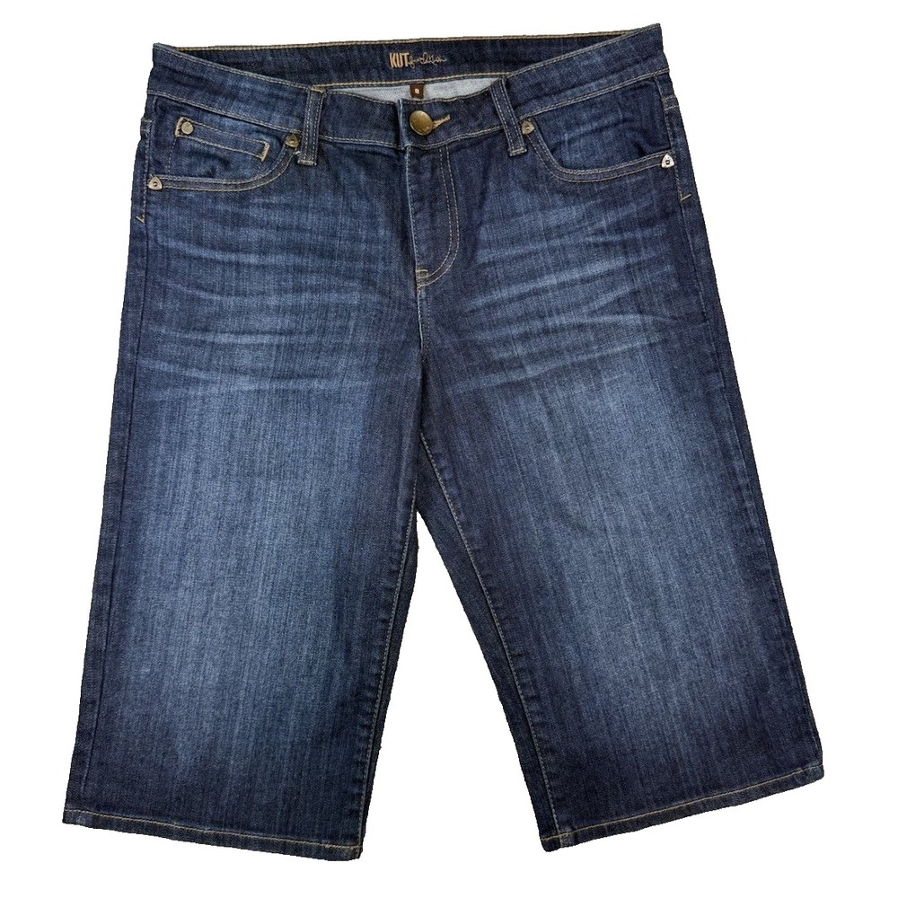 Kut From The Kloth Women's 8 Bermuda Jean Shorts Dark Wash Blue Denim Modest